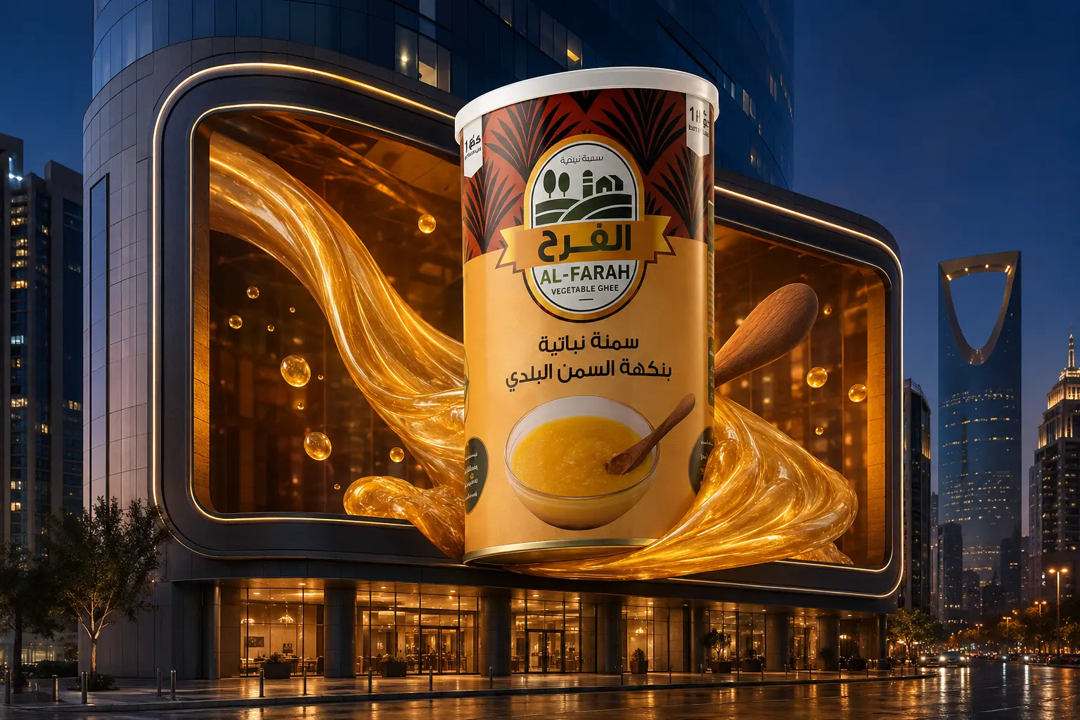 Al-Farah® Vegetable Ghee 1 KG – Balgawi Flavor on a giant 3D billboard
