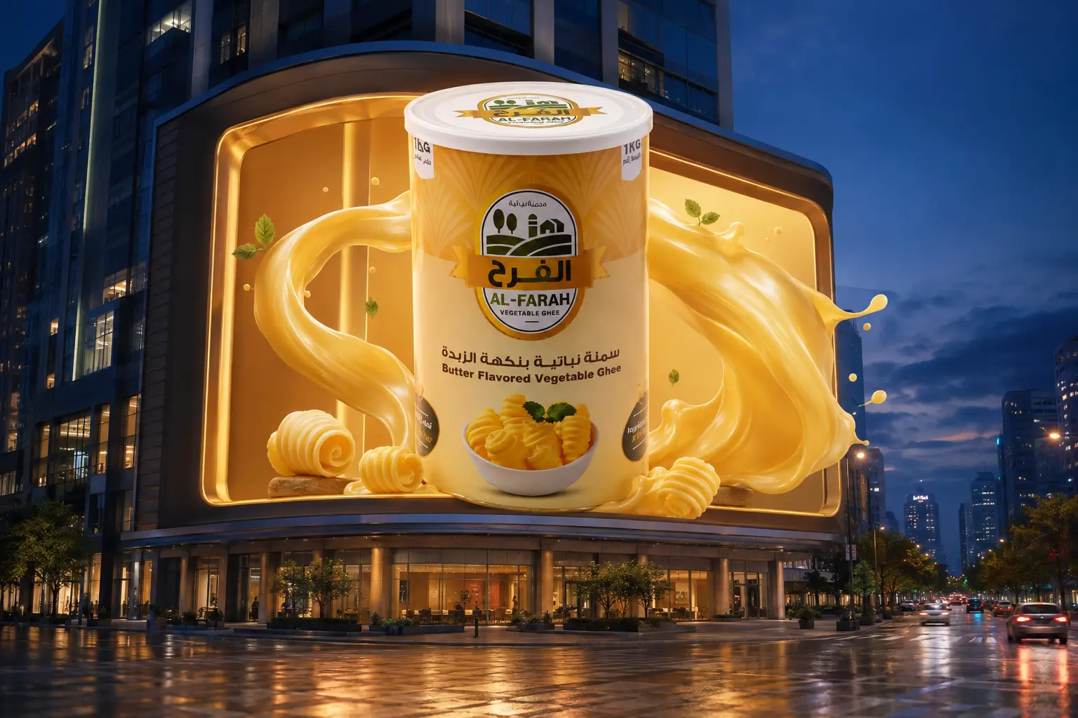 Al-Farah® Vegetable Ghee 1 KG – Butter Flavor on a giant 3D billboard